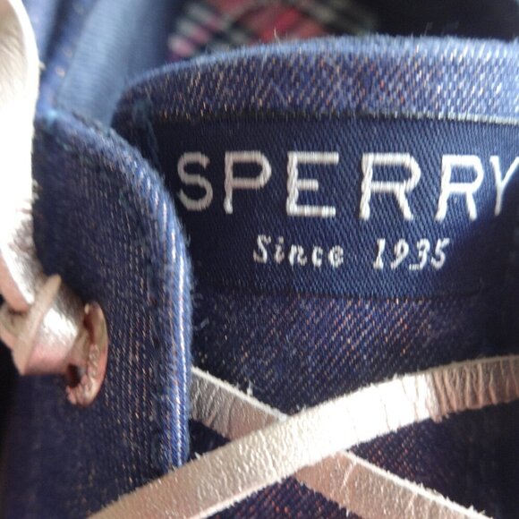 Sperry denim women's sneakers size 4M, slip on, gold leather laces, like new - Picture 6 of 15